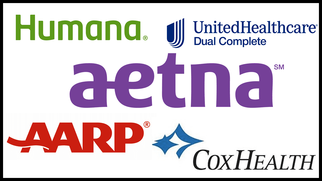 Humana, United, Aetna, AARP, CoxHealth logos which are Nixa Vancouver Medicare Options